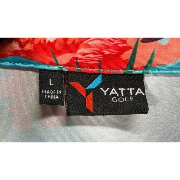 Yata Golf Men's Polo Flamingos Green Pink Size Large - Picture 5 of 5